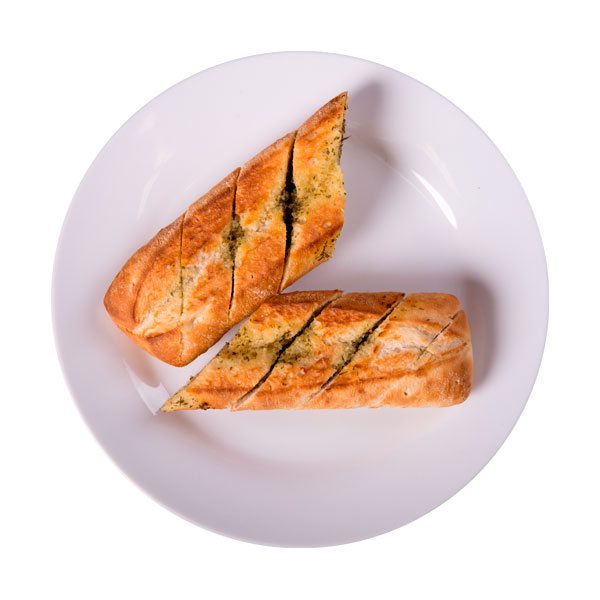 rozpečená bageta s česn. másl.